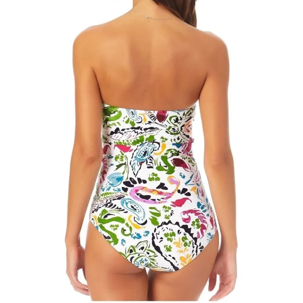 Anne Cole Sz 6 Floral Halter One Piece Swimsuit Multicolor Bright Garden Print - Picture 9 of 15